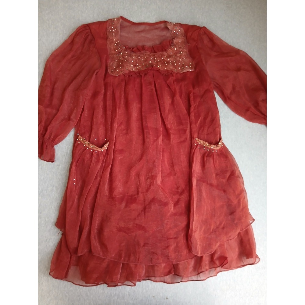 Pretty Angel Top Medium Tunic Chiffon Silk Fairy Beaded Artsy Vintage Y2k